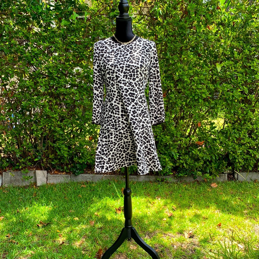 Ann Taylor LOFT | Black & White Animal Print Flare Dress Size 2 | @RoseGoldHigh
